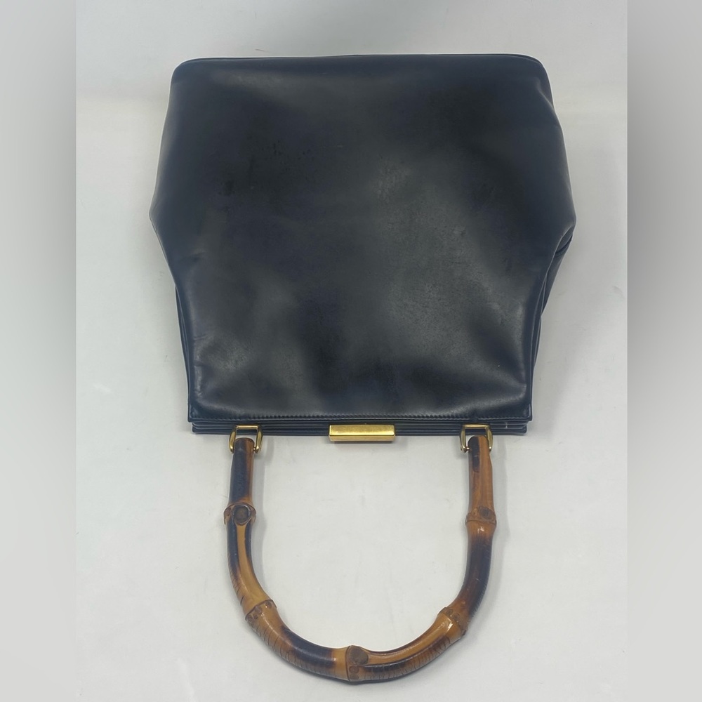 GUCCI Bamboo Clasp Top Hand Bag Leather Black Vintage - Picture 3 of 16